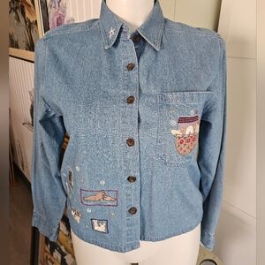 Vtg Christopher & Banks Noah’s Ark Denim Shirt M 8 10 12 Embroidered Grandmacore